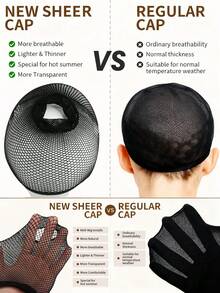 假发帽，黑色网状假发帽，封闭式网状假发帽，内衬编织帽，男女儿童适用，万圣节、角色扮演假发帽 - 黑色 - 查看 5