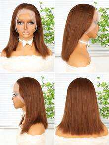 [16" Brown Bob Wig]Elegant Short Bob Lace Front Wig For Women - 13x4 Transparent Lace Front Wig 200% Density,Short Straight Bob Wigs Human Hair, Pre-Plucked Wig For Cosplay & Daily Use Chic Straight Short Bob Wigs #4 Wigs Human Hair Beginners Wigs For Women Easy-To-Wear Wig Pre Plucked Pre Cut Elegant Everyday & Special Occasion Hairstyle For Women Hair 8-16 Inch Brown Straight Short Bob Wigs - S4 - View 12