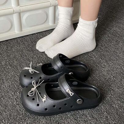 Summer New Simple Versatile Indoor Home Slippers Outdoor Lightweight Commute Bow Sweet Closed Toe Sandals