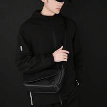 1pc Fashionable Black Leather Dumpling Bucket Tote Bag, Crossbody Shoulder Bag For Men, Adjustable Strap, Large Capacity Storage, Suitable For Shopping, Travel, School, Commuting, Gift For Boyfriend/Girlfriend, New Year - Multicolor - View 3