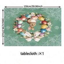4/5/6/7pcs Easter Chair Cover & Tablecloth Set, Elegant & Fashionable Design With Cute Rabbit And Easter Egg Patterns In Green Tone. The Chair Covers Are Practical And Decorative, Ideal For Creating Holiday Atmosphere, Suitable For Restaurants, Hotels And Celebration Occasions, A Perfect Easter Gift. - Multicolor - View 5