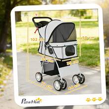 PawHut Carrito para Perros Plegable, Cochecito para Perros Pequeños con Cesta de Almacenaje, Ventanas de Malla, Portavasos, Ruedas y Cojín Lavable, Carga 10 kg, 77x44x102 cm - Gris - Ver 3