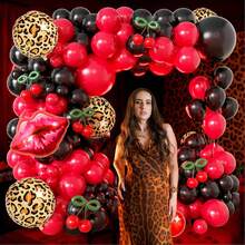 115pcs Leopard Print Balloon Arch Set Includes Leopard Print, Lip, And Cherry Foil Balloons, As Well As Red And Black Latex Balloons. Perfect For Birthday Parties, Bachelor/Bachelorette Parties, Weddings, Bridal Showers, And Cherry-Themed Decorations - Multicolor - View 4