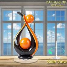 2D现代抽象旋转球雕塑 - 黑色和橙色亚克力材质，360°旋转底座，手动操作，适用于家居/办公室装饰、节日及日常现代艺术摆设，无需用电，塑料旋转顶盖，可放置于办公桌和隔间，2D平面设计 - A - 查看 6