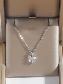 1pc Sparkling Zirconia Flower Pendant Necklace, Cute Blingbling Flower Pendant Necklace, Suitable For Couples Date/Casual Wear, Delicate Clover Element Brightens Complexion, Unique Design - Little Flower - View 9