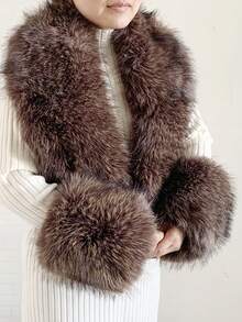 3pc  Fabric    Elegant    None    Fur Collar And Cuffs  Autumn And Winter - Cà phê nâu - Xem 2