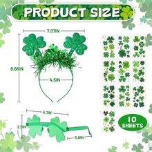 12-Piece St. Patrick's Day Sequin Clover Boppers, Shamrock Sunglasses & Temporary Tattoos Set - Irish Party Costume Accessories - 彩色 - 查看 4