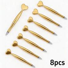 3 Pieces1-Piece Heart-Shaped Gold Ballpoint Pen - Creative And Cute Design, Smooth Writing, Gold Ballpoint Pen, Back-To-School Stationery, Wedding Signature Pen. - A - View 3