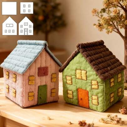 4 pièces Mini Modèle de couture maison DIY Modèle de maison Modèle de matelassage - Matériau transparent en PET, léger et robuste, convient pour les artisanat DIY, le matelassage et la broderie, motif décoratif artisanal créatif, choix idéal pour les amateurs d'artisanat