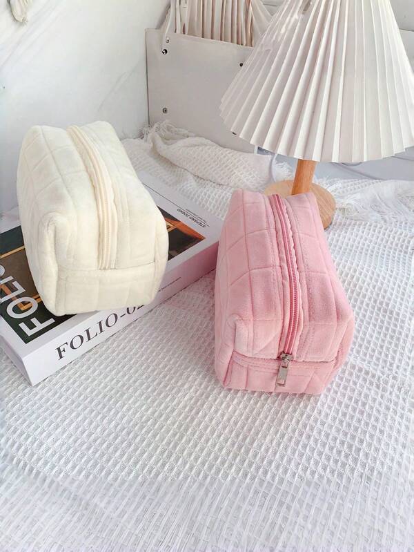 1pc Flannel Decompression Pillow Cosmetic Bag Large Capacity High-End Toiletry Bag Large Capacity Female Storage Bag Travel, Business Trip, Back To School Supplies, Home Storage, Work Carry, Travel Business Trip, Outing Can Be Used