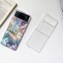 花朵图案彩色芙蓉花透明手机壳，兼容三星 Z /Flip6 /Flip5 /Flip4 /Flip3，带透明保护盖 - 彩色 - 查看 7