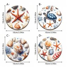 4pcs Wooden Sea Turtle Coasters, 4 Inch Heat-Resistant Non-Slip Drink Mats, Charming Beach Theme, Waterproof Insulation Pads For Cafe, Office, Kitchen And Dining, Holiday Home Decor, Birthday And Holiday Gifts For Friends And Family, 2D - Multicolor Coasters - View 4