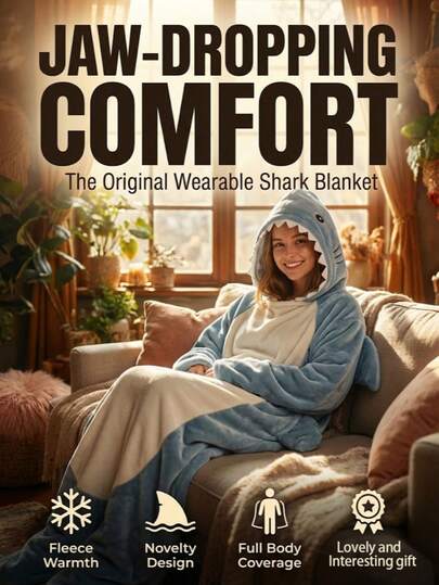 サメ フード付き毛布、超ソフトで暖かいフランネル生地 - 大人&ティーンに着られるフーデッドスウェットシャツ、サメ柄ブランケット、かわいい動物のカートゥーン スリーピングバッグ ホーム&アウトドアキャンプ用ギフト