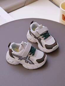 1 Pair Unisex Breathable Mesh Casual Sneakers, Soft Sole Non-Slip Infant Shoes, Fashion Versatile Student Running Shoes, Lightweight Chunky Sneakers, Suitable For Spring And Autumn - Grey - View 3