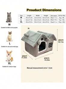 1pc Double Roof Cat House Dog House, Foldable Cartoon Shaped Pet House, Detachable And Washable Pet Bed Suitable For Small Dogs And Cats, Removable Cushion And Non-Slip Bottom - Black Window Style - View 10