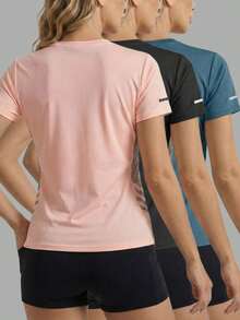 3 áo thun tập luyện nhanh khô dành cho nữ - Áo thể thao ngắn tay co giãn thích hợp cho chạy bộ, yoga, tập thể dục, màu hồng mùa hè. - Hồng - Xem 7