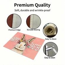 1/4/6 piezas Serie de Pascua, Un conejo con corona de flores rosas y amarillas y patrón de texto artístico blanco impreso en individual/mantel, tela de lino, lavable a mano - Adecuado para mesa de comedor, cocina, fiesta, decoración del hogar, cumpleaños, decoración de boda - Multicolor - Ver 5