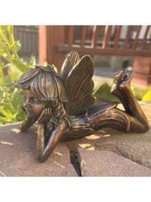 Garden Lying Fairy Statue - Antique Brass Courtyard Decoration, Suitable For Garden, Balcony And Flower Pot Decoration - Brass Fairy - View 5