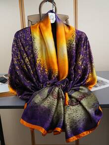 1 pieza Pañuelo de lujo, Pañuelo de cabeza con estampado de moda, Braga de cuello, Nuevo pañuelo de seda para mujer de 85*180CM, Chal, Pañuelo largo para exteriores, Adecuado para todas las estaciones - Multicolor - Ver 3