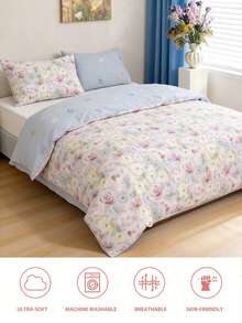 Bộ ga trải giường in họa tiết hai mặt 2/3 món, 100% cotton, siêu mềm mại và thân thiện với da, bộ đồ giường cổ điển thanh lịch dùng được cả bốn mùa, trang trí in họa tiết dễ thương thời trang cho phòng ngủ và ký túc xá, có thể giặt máy, không kèm chăn bông. - Nhiều màu - Xem 8