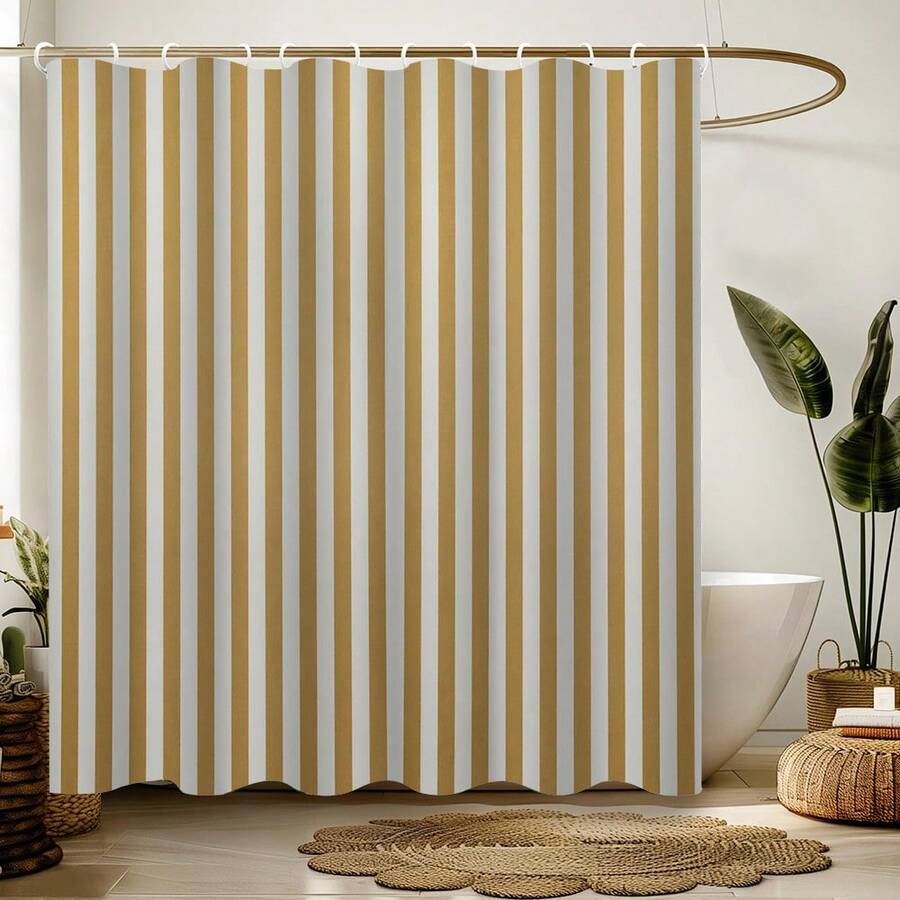 Mustard Yellow Striped Shower Curtain, Fun Kids Bathroom Decor - Multicolor - View 1