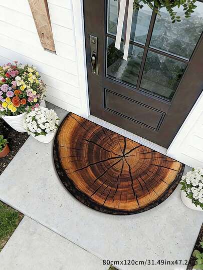 1pc Realistic Faux Wood Grain Doormat, Highly Detailed Tree Stump Cross-Section With Natural Wood Texture And Cracks, Elevates Home Decor, Easy To Clean, Suitable For Entryway, Kitchen, Outdoor, Patio