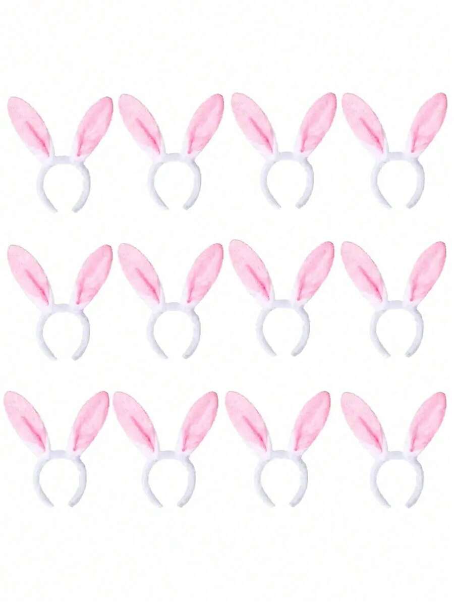 1个柔软蓬松的粉色兔子耳朵发箍，可爱适合复活节庆祝活动和主题派对，毛绒兔子耳朵发箍，复活节主题派对头饰，绒球耳朵发箍 - 彩色 - 查看 1