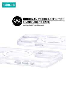 Koolife 1pc High Transparency Magnetic Phone Case, PC+TPU, Metal Buttons, Full Coverage Protection, Compatible With Apple 16/16 Pro/16 Pro Max/16 Plus/Apple 15/15 Pro/15 Pro Max/15 Plus/Apple 14/14 Pro/14 Pro Max/14 Plus/Apple 13/13 Pro/13 Pro Max - Clear - View 2
