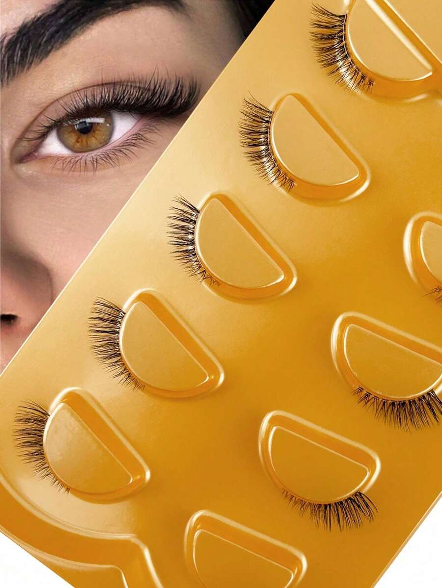 5 Pairs Natural Look Half-Eye Eyelashes Clear Band Transparent Band Soft & Lightweight Reusable Cat Eye Style For Beginners Easy To Wear - Cat Eye Lashes - View 1