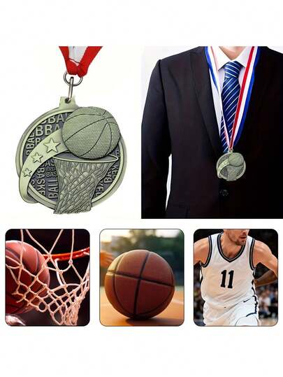 1pc Metal Tag, Basketball Element Design Medal, Zinc Alloy Material, Competition Award Medal, Sports Event Honor Commemorative Badge, Can Be Used As Children's Encouragement Gift, Small And Exquisite, Beautifully Engraved, High Quality