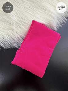 1 Pair Women's Soft & Comfortable Tight Fuchsia Leggings, Sexy High Stretch Skinny Tights, Suitable For Spring, Autumn, Winter Casual Wear - Hot Pink - View 5