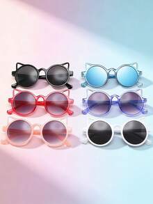 6PCS Minimalist Cat Ear Cartoon Glasses Stylish And Versatile Everyday Eyewear Suitable For Both Boys And Girls As Daily Accessories Perfect For Holidays, Travel, Vacations, Parties, And Photography Props. - Multicolor - View 1