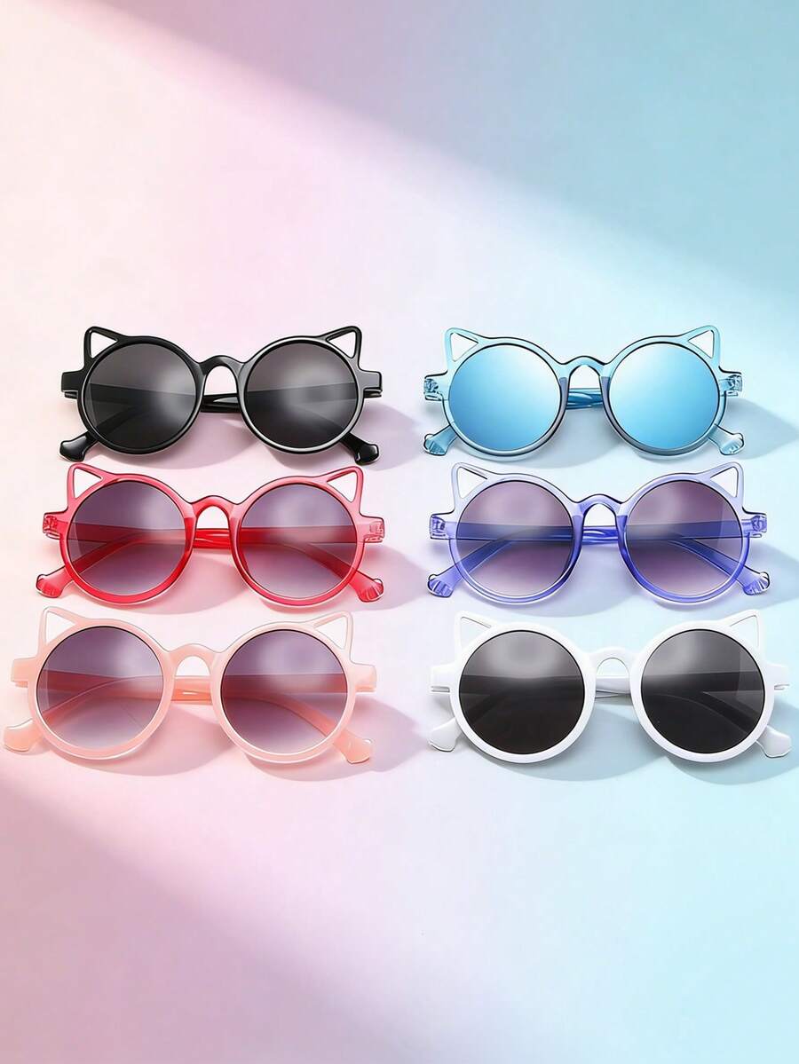 6PCS Minimalist Cat Ear Cartoon Glasses Stylish And Versatile Everyday Eyewear Suitable For Both Boys And Girls As Daily Accessories Perfect For Holidays, Travel, Vacations, Parties, And Photography Props. - Multicolor - View 1