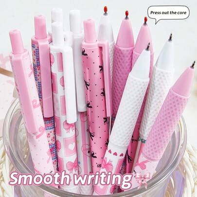 Bộ 6 bút bi mực hồng nơ, khô nhanh, đầu bút mảnh 0.5mm, viết trơn tru, thích hợp cho văn phòng, lớp học, người lớn, văn phòng tại nhà, giáo dục gia đình, thi cử, quà tặng văn phòng phẩm ngày lễ, tựu trường, bút bi viết trơn tru, bút thi, đồ dùng văn phòng, quà tặng gia đình.