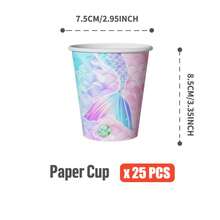 美人鱼主题一次性餐盘、餐巾纸、纸杯 - 一次性派对用品套装，可供25位客人使用，一次性纸盘，派对餐具，适用于生日、婚礼、主题派对、家庭野餐 - 彩色 - 查看 12