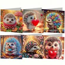 6pcs/Set DIY Diamond Painting Kit, Unique Hedgehog Animal Design, Diamond Art Mosaic Postcard, Greeting Card For Birthday, Christmas, Mother's Day To Express Warm Wishes, Suitable For Family, Friends And Lovers, Handmade Craft Gift - Multicolor - View 10