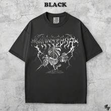 Camiseta de Planta Monstera de Metal Negro, Estilo de Banda Deathcore, Camiseta Gráfica Botánica, Regalo de Papá de Planta Gótica, Hoja Grunge Vintage, Camiseta Unisex para Adultos - Blanco y negro(no personalizable) - Ver 3