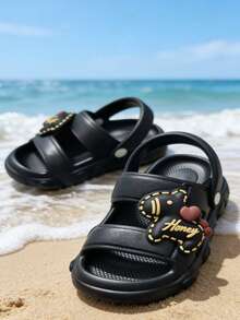 一双夏季儿童鞋，二合一设计，凉鞋拖鞋两用，方便学生穿脱，简约风格 - 黑色 - 查看 4