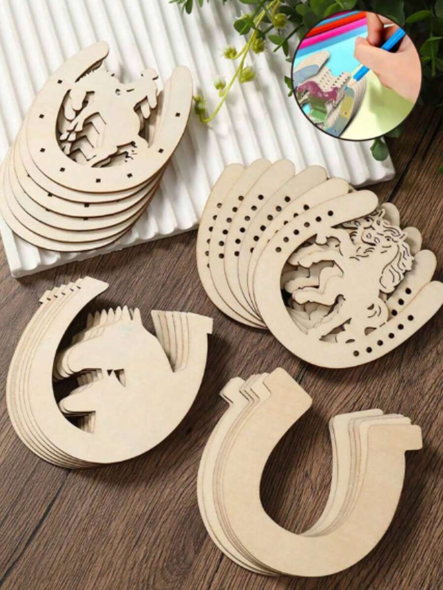 Bộ dụng cụ tự làm móng ngựa bằng gỗ 24 chi tiết, móng ngựa gỗ chưa hoàn thiện, trang trí tiệc theo phong cách miền Tây, các mảnh gỗ để sơn, quà tặng tiệc cưới, trang trí đám cưới, đồ thủ công tự làm hàng ngày, đồ thủ công sáng tạo ngẫu nhiên, trang trí nhà cửa, trang trí phòng. - Nhiều màu - Xem 1