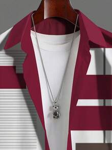 Men Plus Size,Plus Size Men's Shirt Set, Big And Tall Men,Plus Size Men Clothes,Men 2 Piece Set Men's Casual Short-Sleeved Shirt And Shorts Set - Featuring A Solid Color Design, Loose Fit, Soft And Comfortable Fabric, And Premium Quality. Suitable For Autumn Fashion, Office Wear, And Everyday Casual Occasions. - 酒紅色 - 查看 4