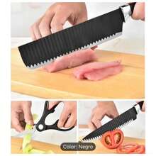 CUCHILLO MULTIFUNCIONAL PARA CORTAR FRUTAS, RALLADOR DE COCINA, TIJERAS, JUEGO DE 6 CUCHILLOS DE COCINA - Negro - Ver 3