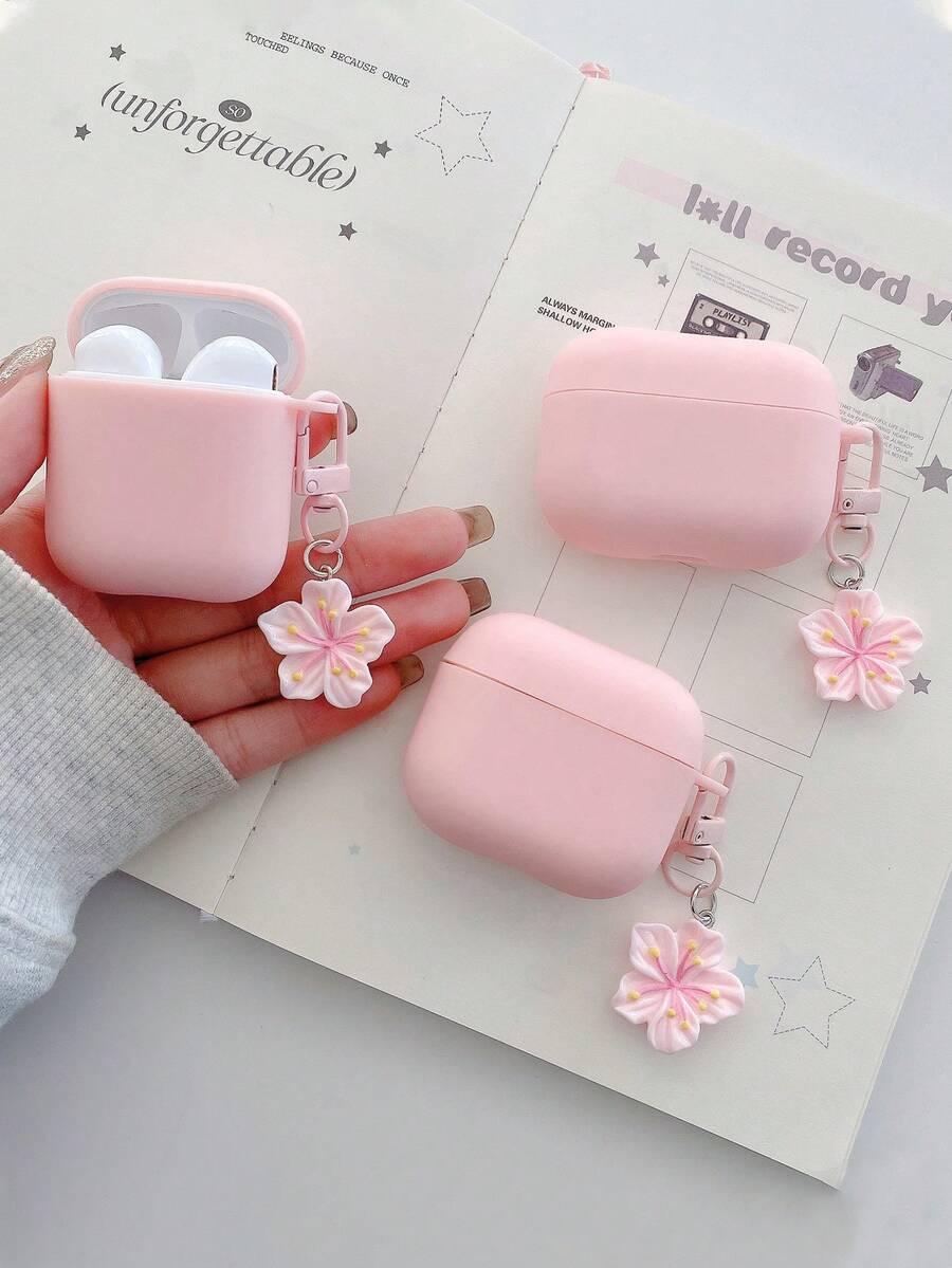 1个粉色TPU磨砂蓝牙耳机保护套，带樱花挂饰，可爱樱花设计，兼容 Pro 3、Pro（第二代）、3、Pro、4，适合日常使用、春季、母亲节、生日、毕业季，快速发货