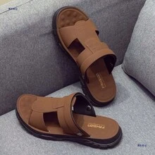 Sandalias de playa para hombre: chanclas informales, transpirables y con suela blanda para exteriores. - Marrón - Ver 4