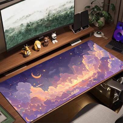 1pc Extra Large Pink Space Theme Mouse Pad, XXL Gaming Mouse Pad, Desk Mat, Rubber Mouse Pad, Oversized Mouse Pad, Keyboard & Laptop Pad, Office Desk Accessory, Storage, Office Supplies