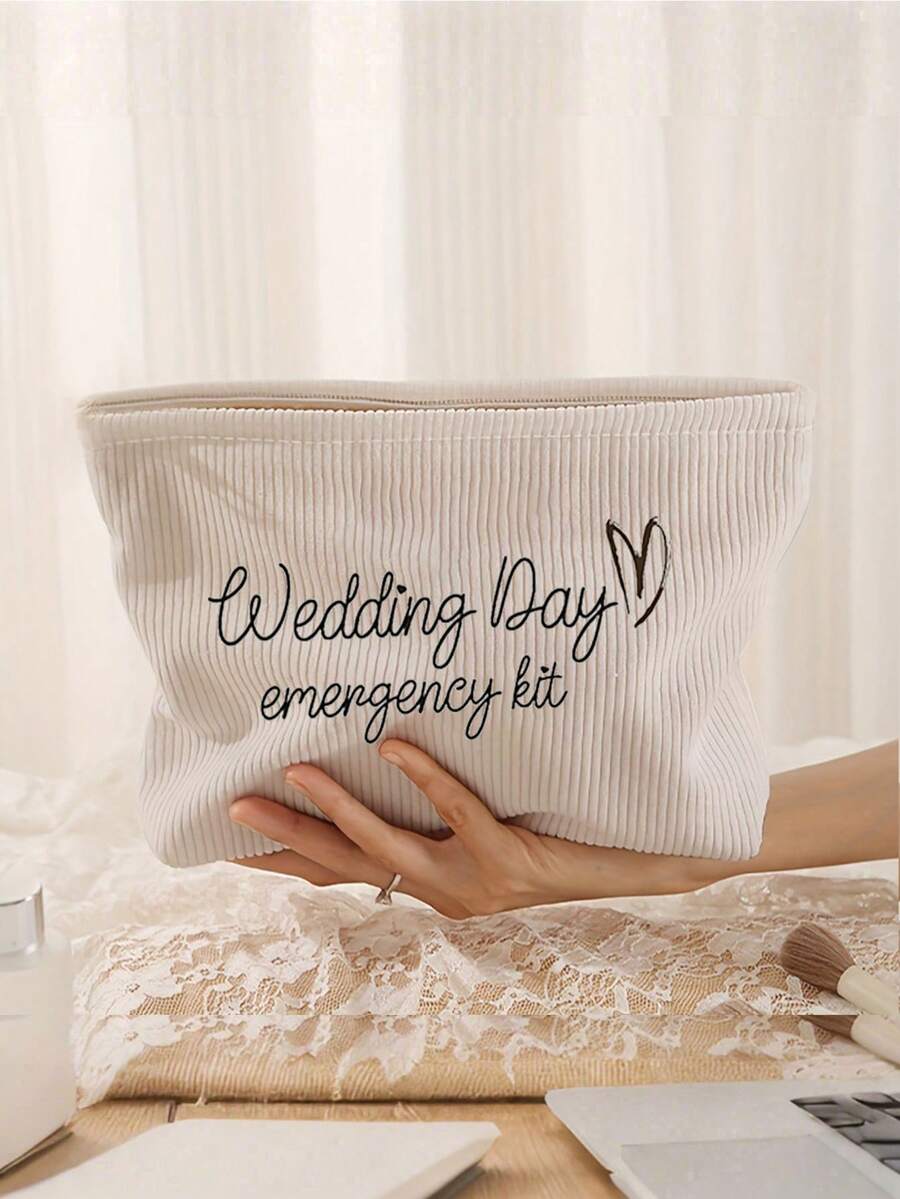 1pc Bride Wedding Day Emergency Kit Makeup Bag - Personalized Polyester Cosmetic Pouch, Lightweight Zippered Organizer, Machine Washable, Fade Resistant, Foldable - Fashion Style White Toiletry Bag Make Up Organizer Toiletry Travel Bag - Multicolor - View 1