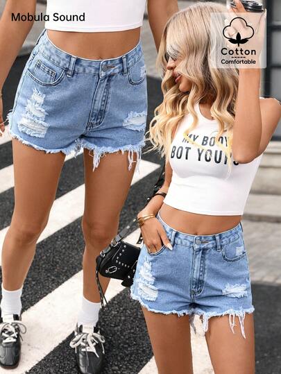 Mobula Sound Casual Denim Shorts For Women, Versatile Fashion For Spring/Summer, Suitable For Casual, Holiday, School, Date, Birthday Party, Singles Party, Back To School Party, Travel