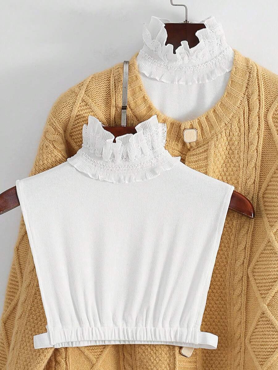 Women's Detachable Polyester Collar | Black & White Lace Stand Collar Design, Decorative Ruffle | Versatile Half Shirt False Collar Stand Collar, Suitable For Casual And Formal Wear | Machine Washable | Great Accessory For Sweaters And Suits | Elegant Accessory | Polyester Collar