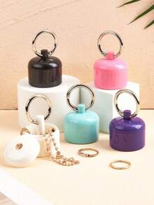 1pc Multi-Color Portable 4*3.8CM Plastic Jewelry Organizer, Small Necklace Bracelet Storage Box, Jewelry Box, Travel Jewelry Holder, Pill Box, Key Chain Container, Compact Round Metal Ring Box, Ideal For Outdoor Travel Jewelry Storage - White - View 1