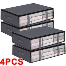 4 Pack Foldable Under-Bed Storage Boxes With Lid Fabric Underbed Containers - Grey - View 7