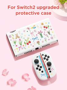 1pc Cute Bow Tie Bear & Floral Print Switch/Switch 2 Protective Case, Glitter Transparent Shell Compatible With New Switch 2 (2025)/Switch NS/Switch OLED/Lite, Switch Accessories, Full Set Including Carrying Pouch, Card Slot Base, Best Gift For Switch Players - Multicolor - View 4